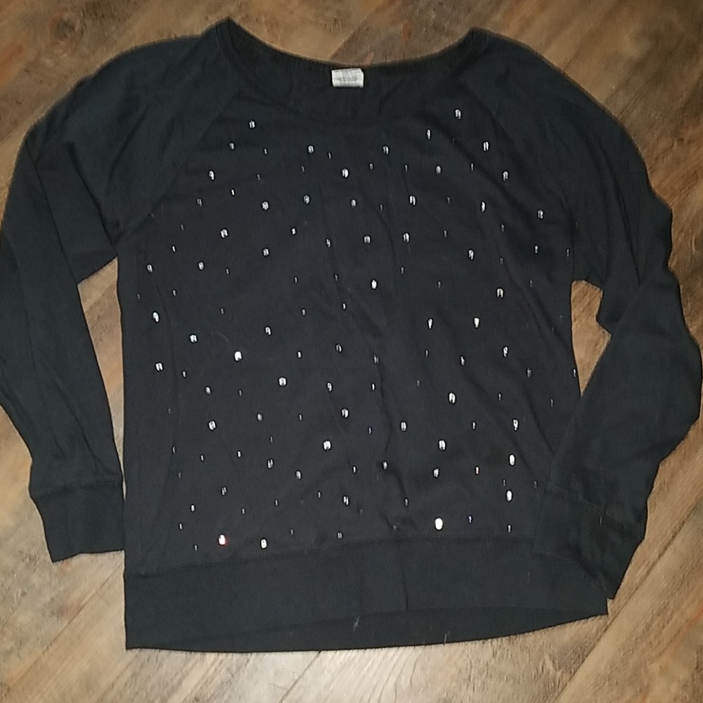 PINK Victoria Secret rhinestone black top sz M